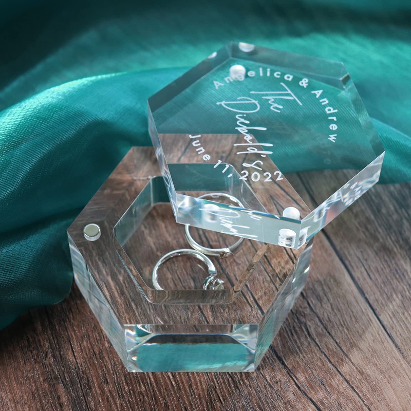 EIFLR Engraved Wedding Ring Boxes for Ceremony Acrylic Ring Bearer