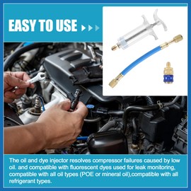 A ABSOPRO Oil Dye Injectors Kit 30ml/1 Oz Hand Push Compressor Manual AC Oil Injector with Quick Coupler 1/4 SAE Connector HVAC Compressor Oil Dye Injector Refrigerant Tool Item Replacement