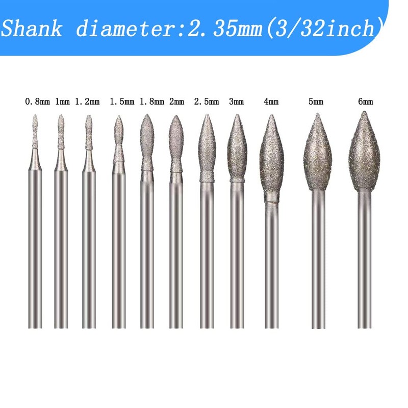 Luo ke 11 Pcs Olive Shape Diamond Burr - 3/32