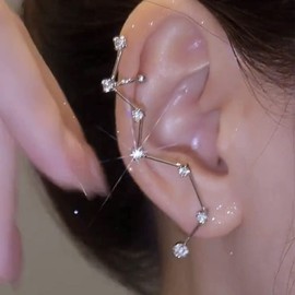 Inateannal Boho Crystal Ear Climber Earrings Rhinestone Ear Cuff Wrap Stud Earrings Silver Crystal Ear Crawler Earrings Sparkling CZ Ear Right Clip Earrings Jewellery for Women and Girls, Alloy Steel