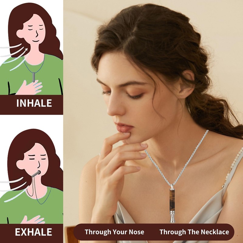 Breathing Necklace with Resistance, Flavoured Air Breathe Necklace Wooden Breathlace