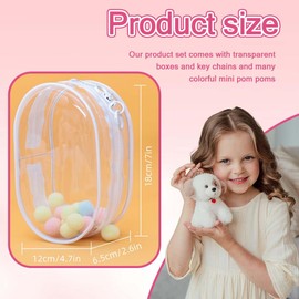 BQRKOTM Transparent Doll Bag for 17 cm Plush Toy Doll, Waterproof Transparent Display Case with Small Fluffy Ball, Large Protective Case for Plush Toy with Keychain, Protect Your Doll