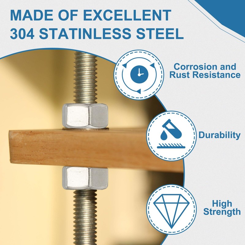 PATIKIL 4 Pcs Fully Threaded Rod, M10 x 180mm 304