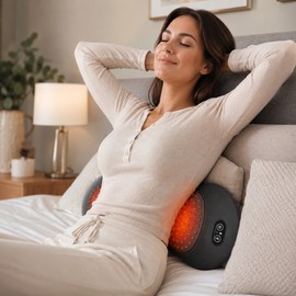 3-in-1 Lumbar Support Massager Cushion for Relaxation – Adjustable Heat and Vibration Back Pillow for Chair, Couch and Bed Rest