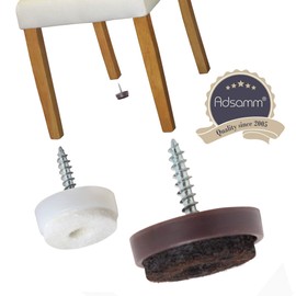 Adsamm® 32 x Felt-pads with screws | Ø 1,57'' (Ø 40 mm) | brown | round | Premium quality furniture sliders with screw