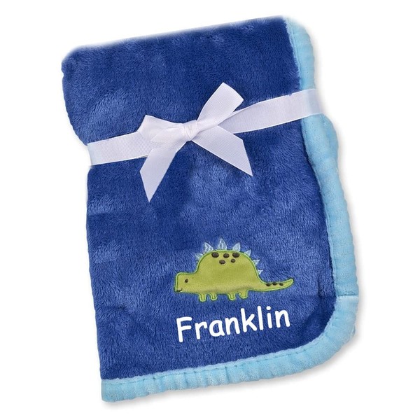 The Trendy Turtle Personalized Blue Dinosaur Baby Blanket - Green