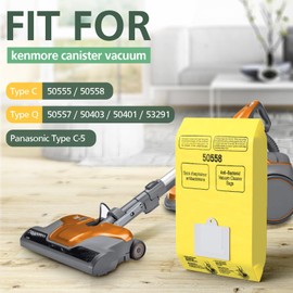 10 Pack Canister Vacuum Cleaner Bags Compatible with Kenmore Canister Type C/Q 5055, 50555, 50557, 50558 and Type C-5, C-18, 53292, 200 Series, 400 Series, 600 Series, 700 Series, 800 Series Vacuum