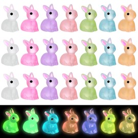 70 Pcs Mini Luminous Rabbit, Mini Resin Bunnies Mini Animals to Hide Mini Bunny Decor for Family Crafts Aquarium Garden Landscape Dollhouse Ornament Potted Decorations DIY (7 Colors)