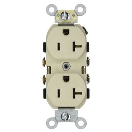 Leviton CR20-I 20-Amp, 125-Volt, Narrow Body Duplex Receptacle, Straight Blade, Commercial Grade, Self Grounding, 10-Pack, Ivory