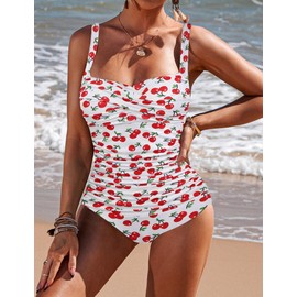 Womens One Piece Swimsuits Elegant Inspired Vintage Pin up Monokinis Tummy Control Swimwear Shirred Bathing Suits