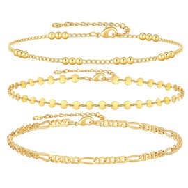 Rainhonor Gold Ankle Bracelets for Women, 18K Gold Anklets for Women Waterproof Cuban Link Anklets Set Layered Anklet Bracelets for Gold Jewelry Set Gift (Style 4)
