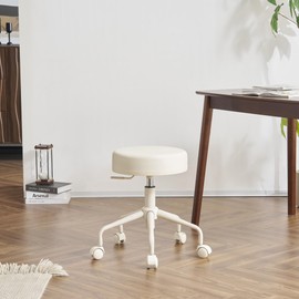 DR.LOMILOMI Pneumatic Swivel Rolling Stool Chair 503 Kai (Standard, Cream)