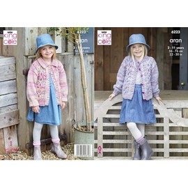 King Cole Aran Knitting Pattern - 6223 Children's Jacket & Cardigan