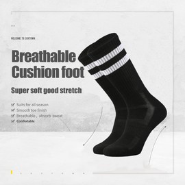 SOX TOWN Unisex Cushioned Crew Training Athletic Socks Men & Women with Combed Cotton Moisture Wicking Breathable Performance(BlackHZ XL)