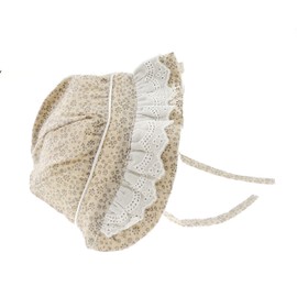 Glamour Girlz Beautiful Baby Girls Broderie Anglais Trim Gingham Flowers Cotton Baby Bonnet Beanie Sun Hat 3-12 Months (Latte Small Flowers, Medium 34cm 3-6 Months)