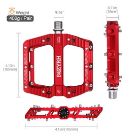 MZYRH Road/Mountain Bike Pedals MTB Pedals Bicycle Flat Pedals 3 Bearings 9/16” Aluminum Alloy Bicycle Platform Pedals for BMX MTB (Red)