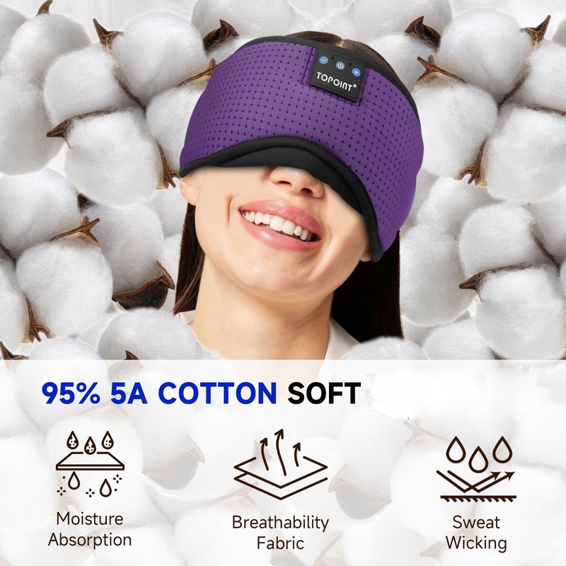 TOPOINT Sleep Mask Headphones Bluetooth Wireless 5.4, Breathable Cotton Eye