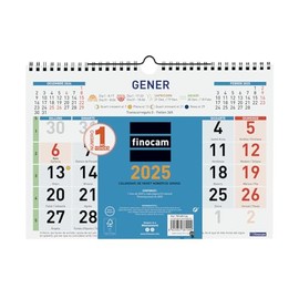Finocam - Calendar Wall Colour Large Numbers 2025 Month View January 2025 - December 2025 (12 months) Catalan