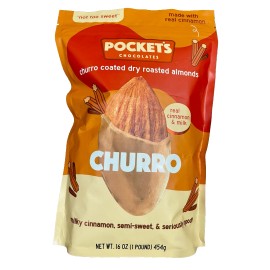 Pocket's Chocolate 2-PACK Pocket Chocolate Churro Coated Crunchy Roasted Almonds 16 Oz. each bag