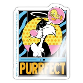 Spreadshirt Looney Tunes Cat Sylvester I'm Purrfect Perfect Sticker, 10 x 10 cm, Glossy White