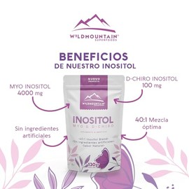 Myo Inositol y D-Chiro Inositol 40:1 Mezcla Óptima, Suplemento Alimenticio Natural en Polvo 130 g | Wildmountain