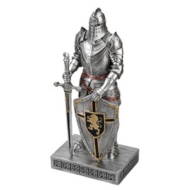 HDMbigmi King's Guard Knight with Shield Desktop Accessories Statue Medieval Knight Ornament Paperweight for Office and Home Top Collection as Gift 12.60 Inch (Silver)