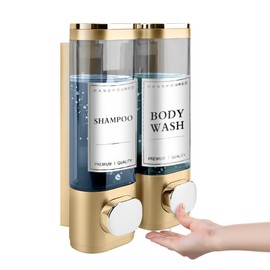 MEKOTRIN Shampoo and Conditioner Dispenser, Shower Soap Dispenser Wall Mounted 2 Chamber 300ml, Refillable Hand Soap Dispensers, Body Wash Dispenser for Bathroom Kitchen Hotel (Gold)