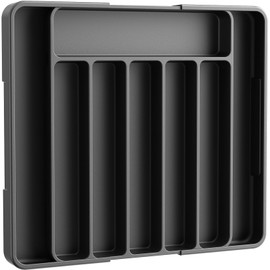 Kitsure Large Cutlery Organizer - Adjustable Silverware Utensil Drawer Organizer for Easy Access, Versatile Kitchen Organizer and Storage Solution 34.8 × 3.9 × 27.8~50.0 cm, Black