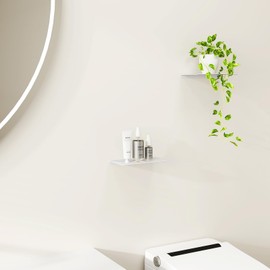 MKO 8" Small Floating Shelves for Wall, Metal Wall Mounted Shelf for Bathroom, Bedroom, Living Room, Kitchen, Little Hanging Shelves for Books/Storage/Room Decor 2 Packs, White