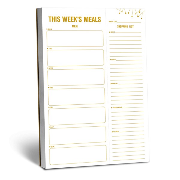 90 Pages Weekly Meal Planner List Notepad to Do List with Tear Off Grocery Shopping List Magnet Mountings for Fridge Locker (6" x 9")