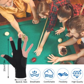 HJZHII 6PCS Reusable Pool Gloves Billiards Left Hand, 3 Fingers Pool Billiard Gloves Breathable Cue Shooter Pool Sport Gloves Shooters Snooker Cue Sport Glove Show Gloves for Women Men