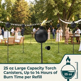 MQKIWAO 4 Pack Outdoor Citronella Torches, 25 oz Garden Torch for Outside, 55 Inch 3-Prong Grounded Stake Outdoor Metal Torches for Garden, Patio, Party, Landscape Decor (Black) ﻿ ﻿
