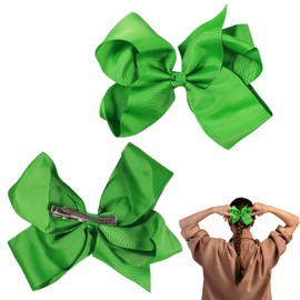 2Pcs Bow Hair Clip, Big Bow Hairpin Ribbon Clips Hairs, Vintage Big Ponytail Holder Accessories, Hair Bows for Women Girls Birthday Christmas Gifts,Green
