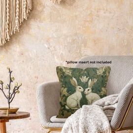 Vintage Floral Bunny Throw Pillow Covers Gifts for Rabbit Lovers 18x18, Easter Bunny Decor Pillow Cases for Bedroom Living Room, Sage Green Art Nouveau Pillowcases for Couch Bed Sofa