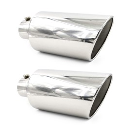 WestMotive, 4 Inch Inlet Exhaust Tip, 4" 8" Outlet 18" Overall Length Polished Diesel Universal Stainless Steel Rolled Edge Tail Tips Bolt On, 2 Pack