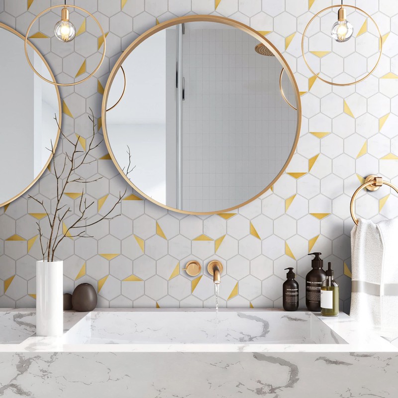 NBG-1 3“ Hexagon White and Gold Metal Stainless Steel Polished