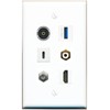 RiteAV Coax HDMI RCA-White TOSLINK USB-3 USBC Flat/Solid Wall Plate [White]