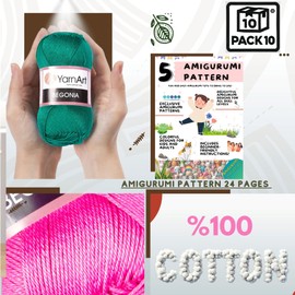 Yarn Art Begonia with Amigurumi Maganize, 100% Mercerized Cotton for Crocheting and Knitting, Amigurumi Soft Fine-Sport 2 1840 Yrds 10.76 oz (500g) 1840 Yrds Most Used Color (Pastel Pack 10)