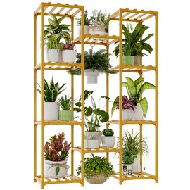 Bamworld Bamboo Plant Stand Indoor Hanging Plants Shelf for Multiple Plants Pots, Tall Large Flower Holder for Living Room, Patio, Balcony, Garden Nature Color