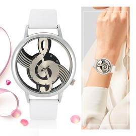 TMISHION Reloj Cuarzo Moda Deporte Estilo Analógico Redondo Hueco Nota Musical Dial PU Correa para Parejas Adultos Unisex