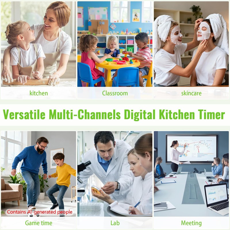 Digital Dual Kitchen Timer, 4-Channel Magnetic Countdown Timer for Cooking