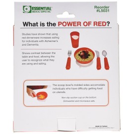 Essential Medical Supply Power of Red Adaptive Scoop Bowl with Suction Cup Bottom and Rimmed Side for Easier Eating