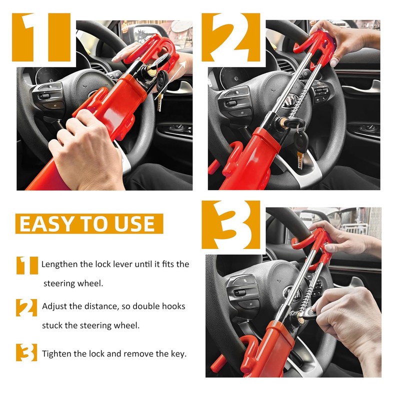 KNFRXO Steering Wheel Lock for car Universal Adjustable Length Anti-Theft