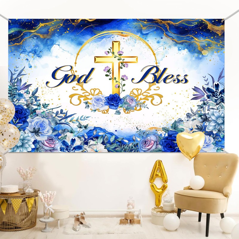 HANSHUAI God Bless Backdrop First Holy Communion Baptism Photography Background