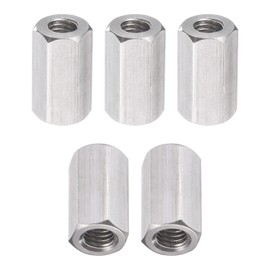 DTGN M5x0.8mmx15mm(DxPxH) Hex Coupling Nuts - 5Pack - Good for Home Garage Repairs - 304 Stainless Steel Polishing Rod Coupling Nuts - Silver Tone