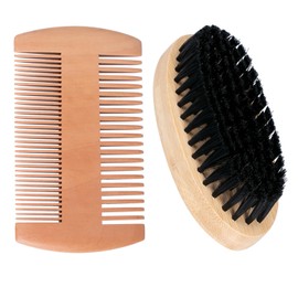 Acooruiteng Beard Brush Comb for Men Wooden Beard Grooming Kit for Men Boar Bristle Hair beard Brush Moustace Comb Coarse and Fine Teeth for Grooming and Combing Hair Beards and Mustaches 2 Pcs