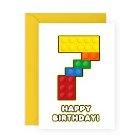 Central 23 7th Birthday Card - 7 Building Block - Toddler Milestone Cards Age Seven Year Old - Seventh Birthday Cards - Building Block - Gifts For Boys Grandson Nephew - Comes With Sticker