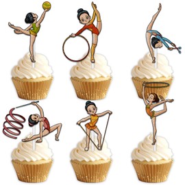 18pcs Colorful Glitter Dessert Cupcake Topper Pick for Women Gymnastics Theme Decor Supplies Women Girls Gymnast Happy Birthday Party Decorations