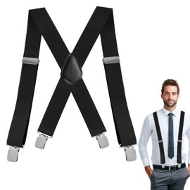 Suspenders Men, 1 Pcs Heavy Duty Suspenders for Men, 50mm Extra Wide Mens Trouser Straps, Tuxedo Braces, 4 Buckles Stripe Elastic Adjustable X Back Braces with Strong Metal Clips