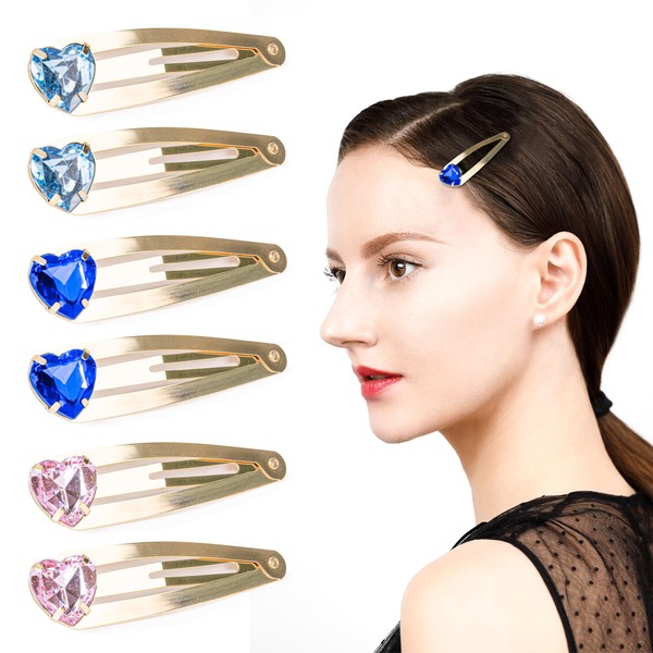 Dalababa Pack of 6 Hair Clips 2 Inch Colourful Heart Rhinestone Hair Clips Side Clip Hair Accessories for Women Girls Children